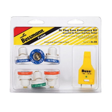 Eaton Bussmann Plug Fuse Kit, SL Series, 6 Fuses Included, 15 to 30A, 125V AC SL-EK